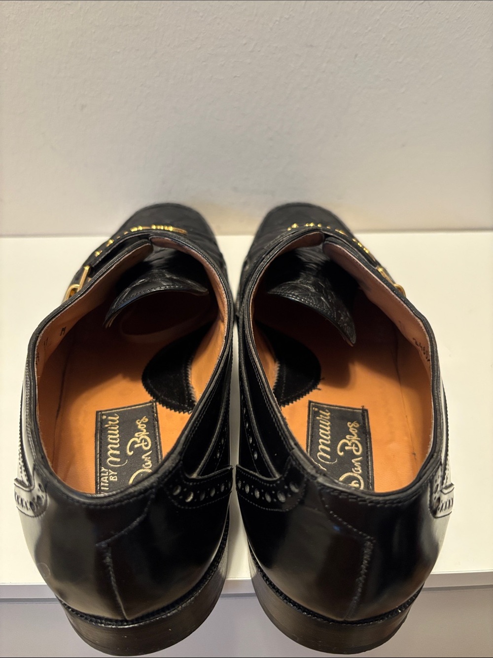 Men's Italian Black Leather Dress Loafers with Gold Accent MAURI 11 - Picture 7 of 14
